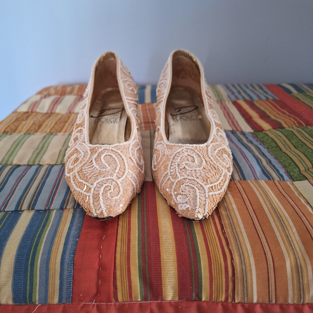 Dolce By Pierre Elegant Beige Sequined Women's Shoes Size 8